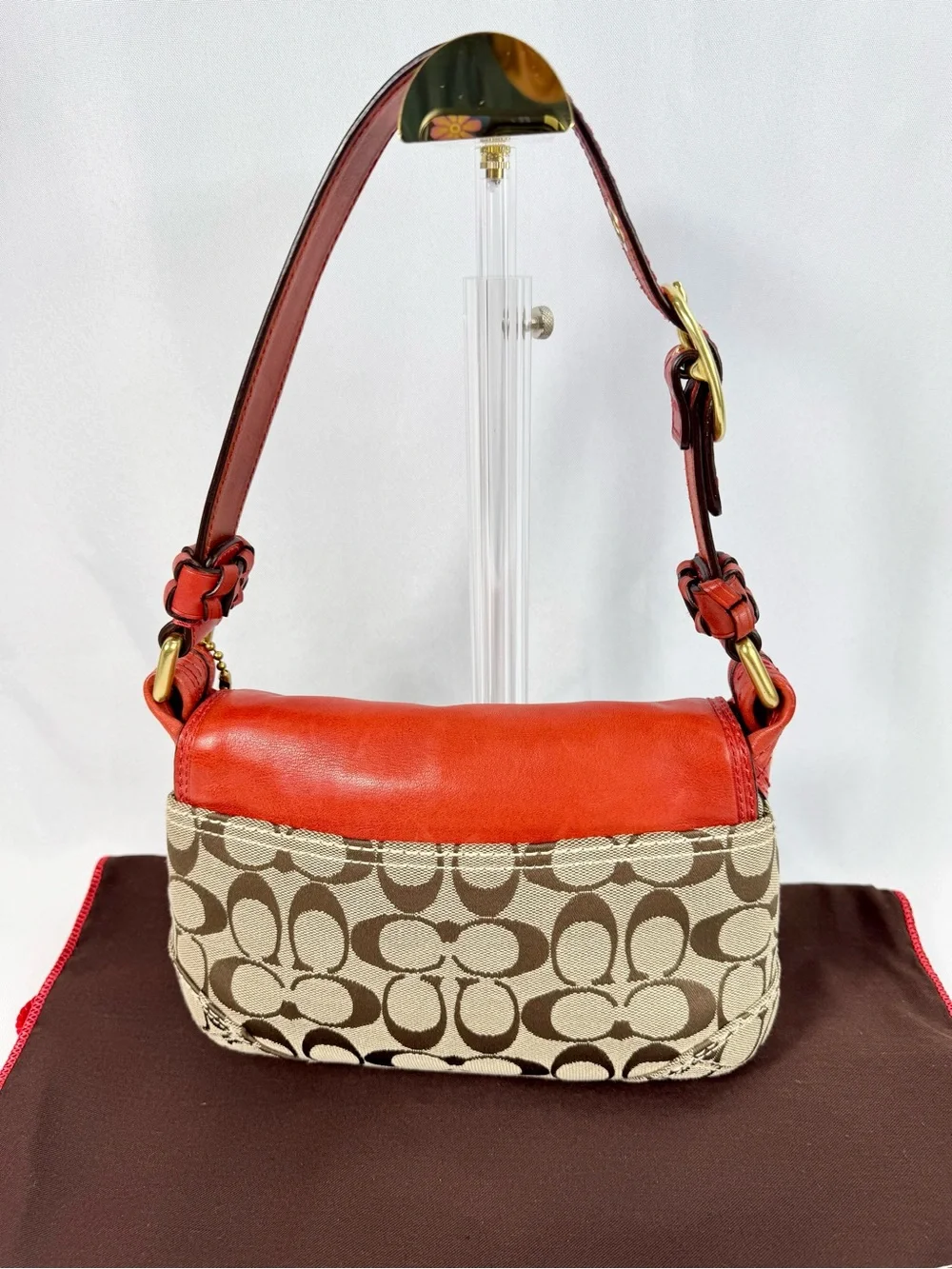 Coach Bleecker Red /Tan Leather Canvas Legacy Flap Soho Handbag #11441 EUC - Picture 2 of 10